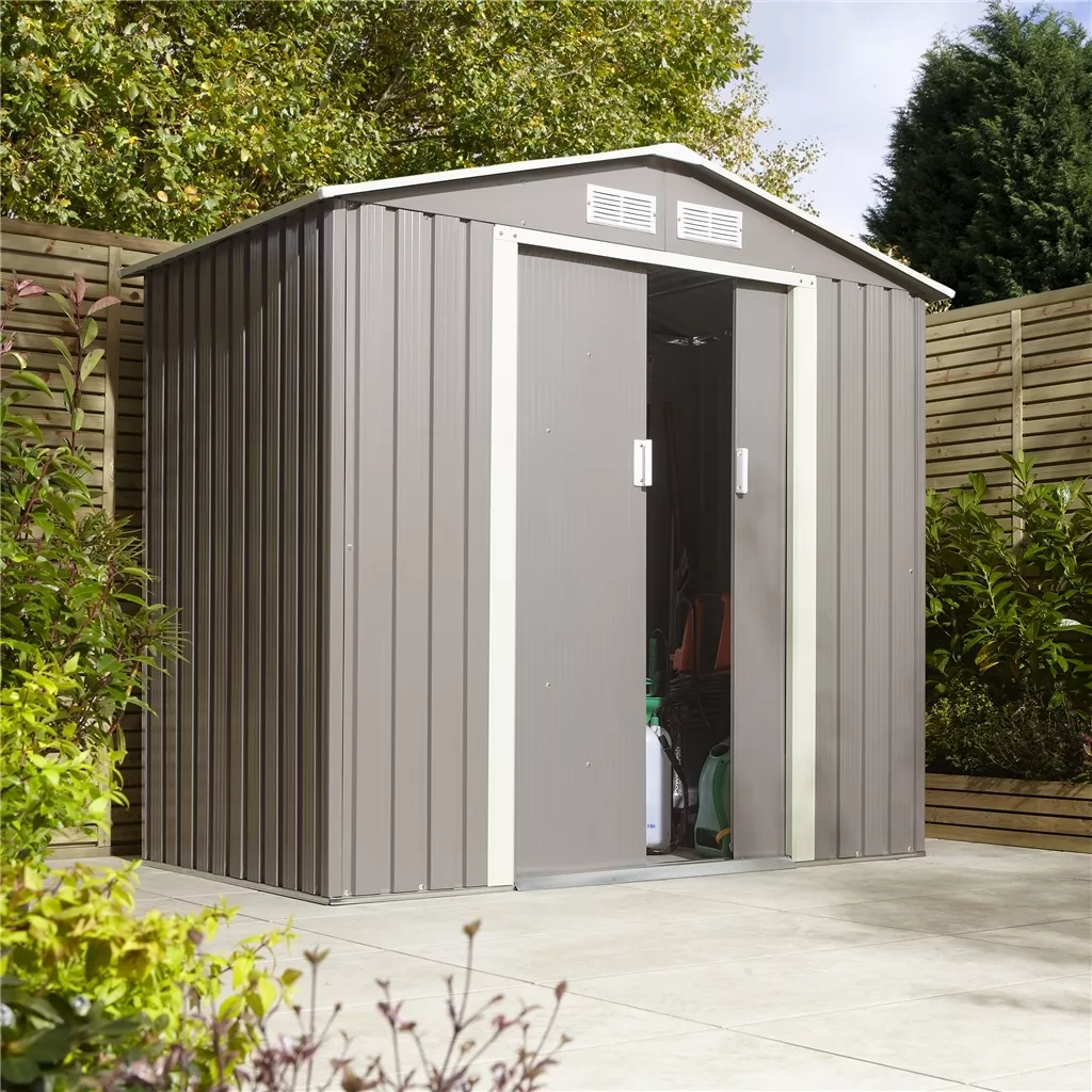 6 x 4 Double Door Metal Apex Shed – Light Grey product image