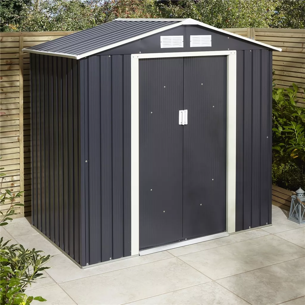 6 x 4 Double Door Metal Apex Shed – Dark Grey product image