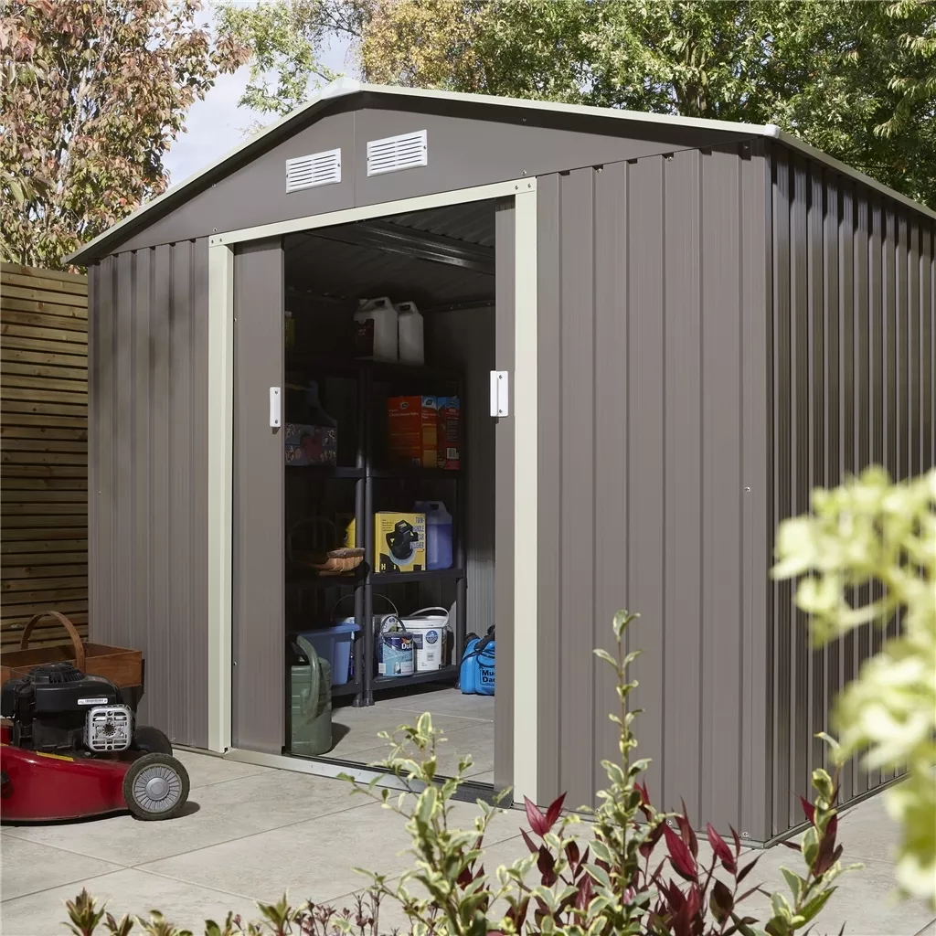 8 x 6 Double Door Metal Apex Shed – Light Grey product image