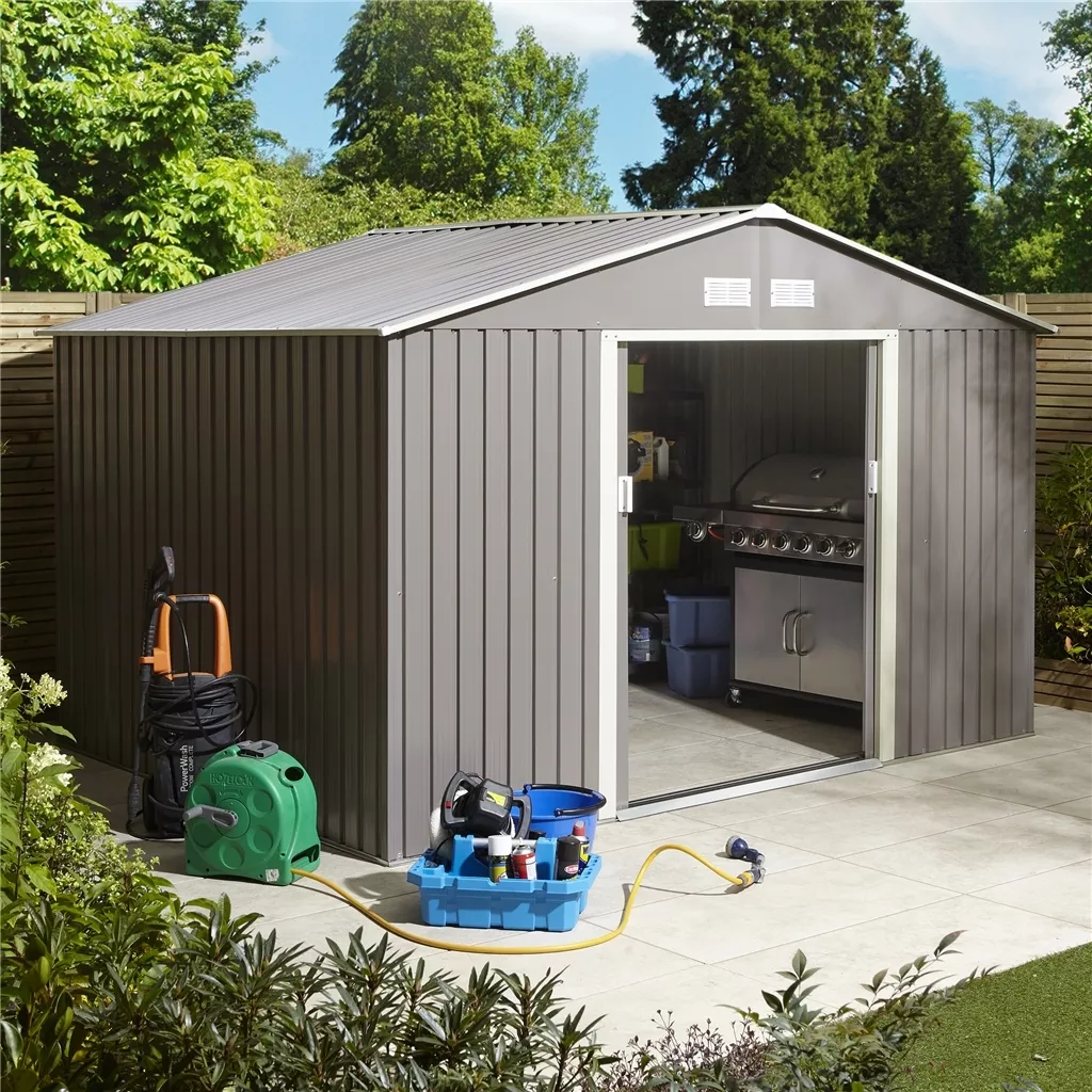10 x 8 Double Door Metal Apex Shed – Light Grey product image