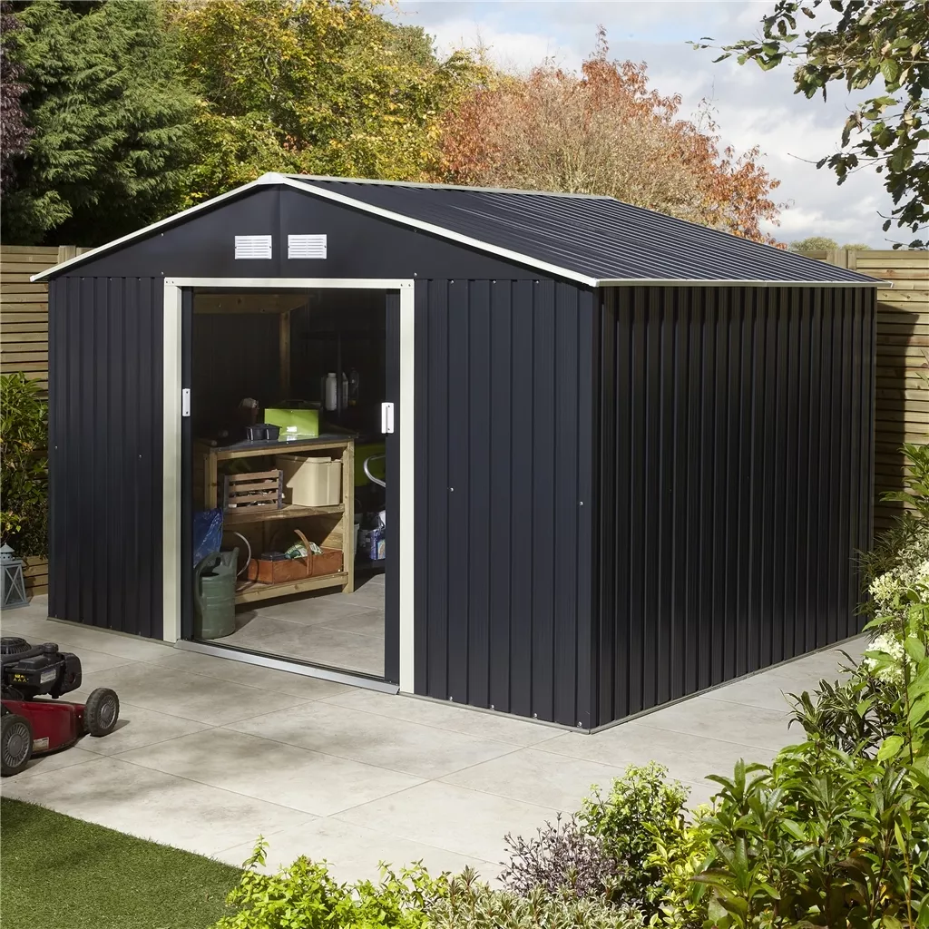 10 x 8 Double Door Metal Apex Shed – Dark Grey product image
