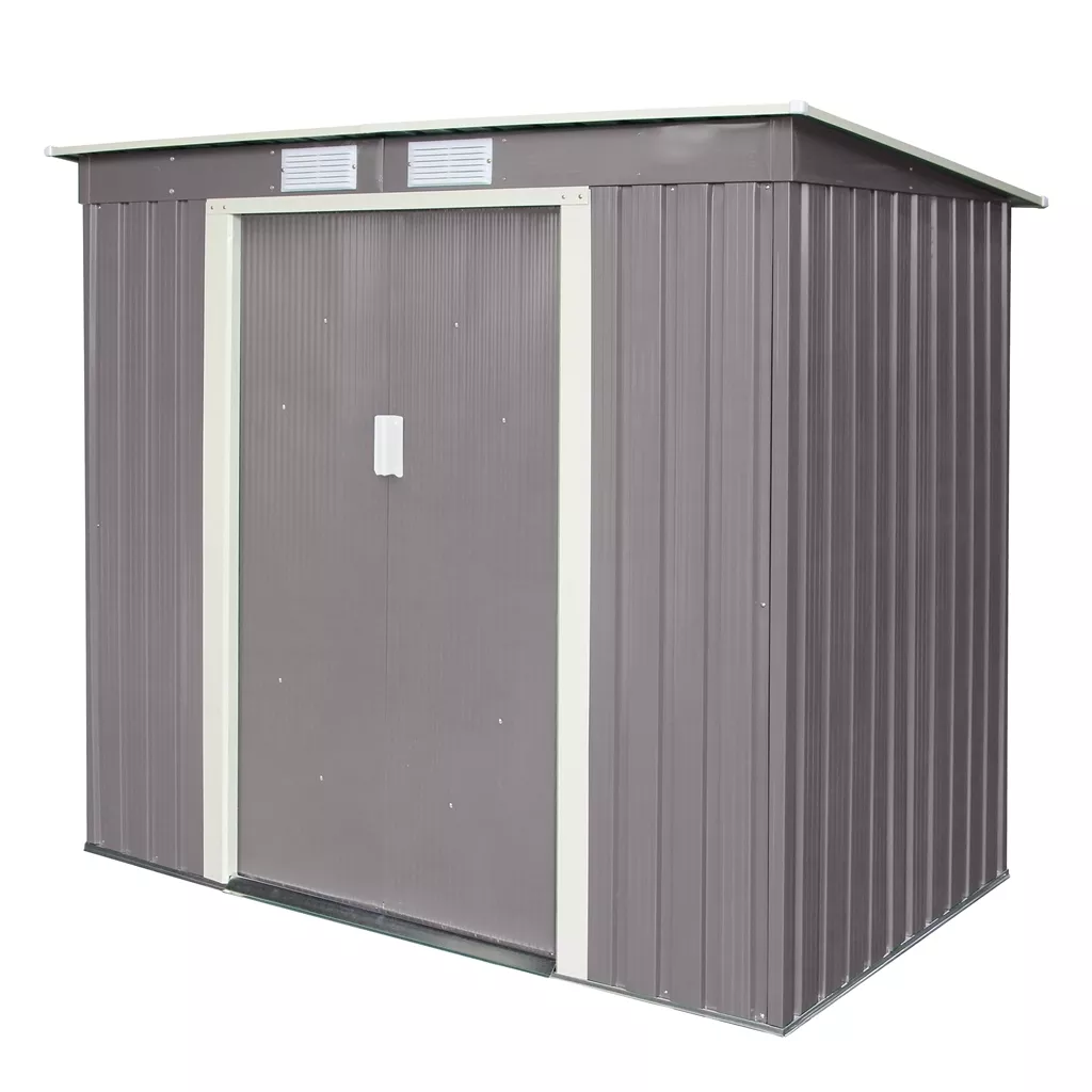 6 x 4 Double Door Metal Pent Shed – Light Grey product image