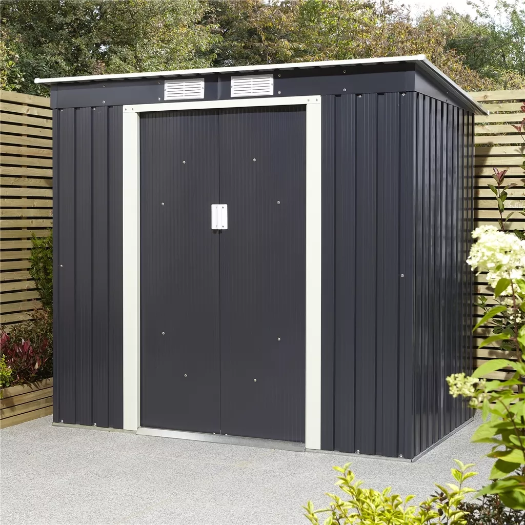 6 x 4 Double Door Metal Pent Shed – Dark Grey product image