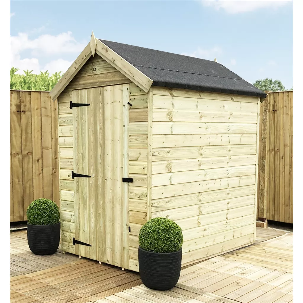 6 x 5 Premier Windowless Pressure Treated T&G Apex Shed – Higher Eaves, Single Door