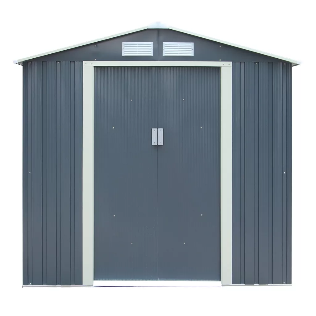 6 x 4 Double Door Metal Apex Shed – Dark Grey