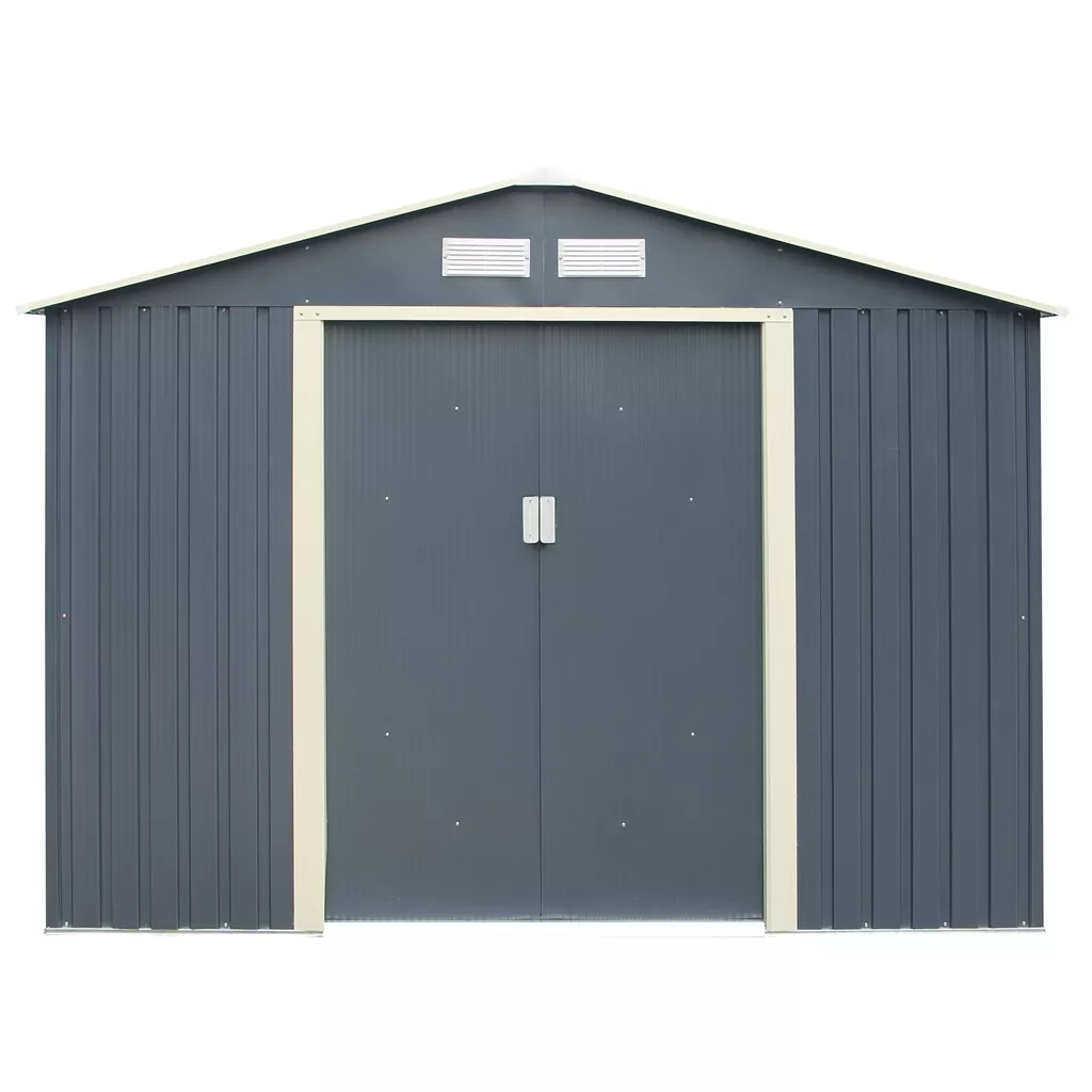 8 x 6 Double Door Metal Apex Shed – Dark Grey
