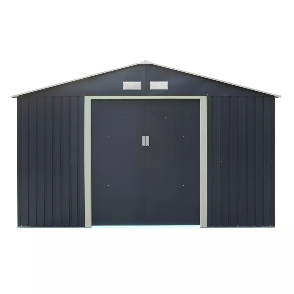 10 x 8 Double Door Metal Apex Shed – Dark Grey
