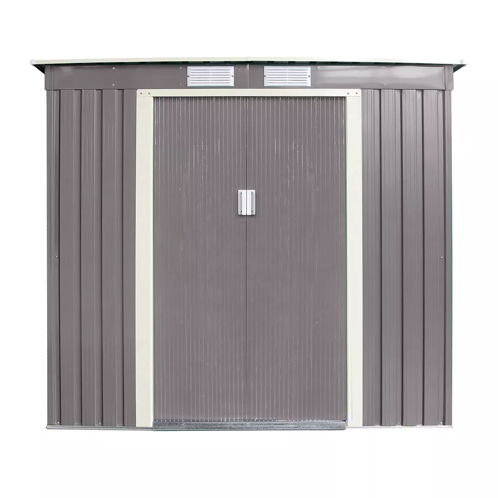 6 x 4 Double Door Metal Pent Shed – Light Grey