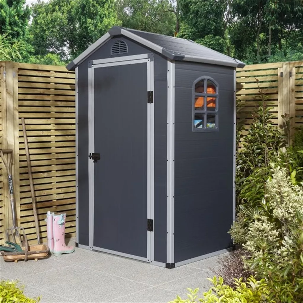 4ft x 3ft Deluxe Stratton Plastic Shed Single Door Apex Shed With Assembly & Foundation Kit - Dark Grey product image