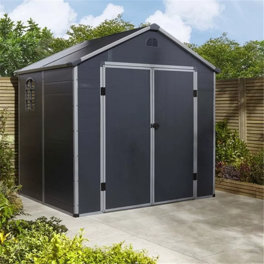 8ft x 6ft Deluxe Stratton Plastic Shed Double Door Apex Shed With Foundation Kit - Dark Grey product image
