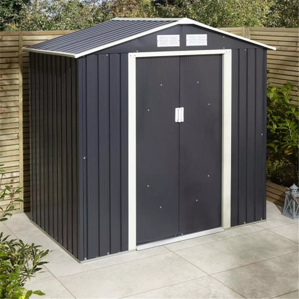 6 x 4 Deluxe Ironwood Metal Apex Shed – Double Door & Foundation Kit – Dark Grey product image