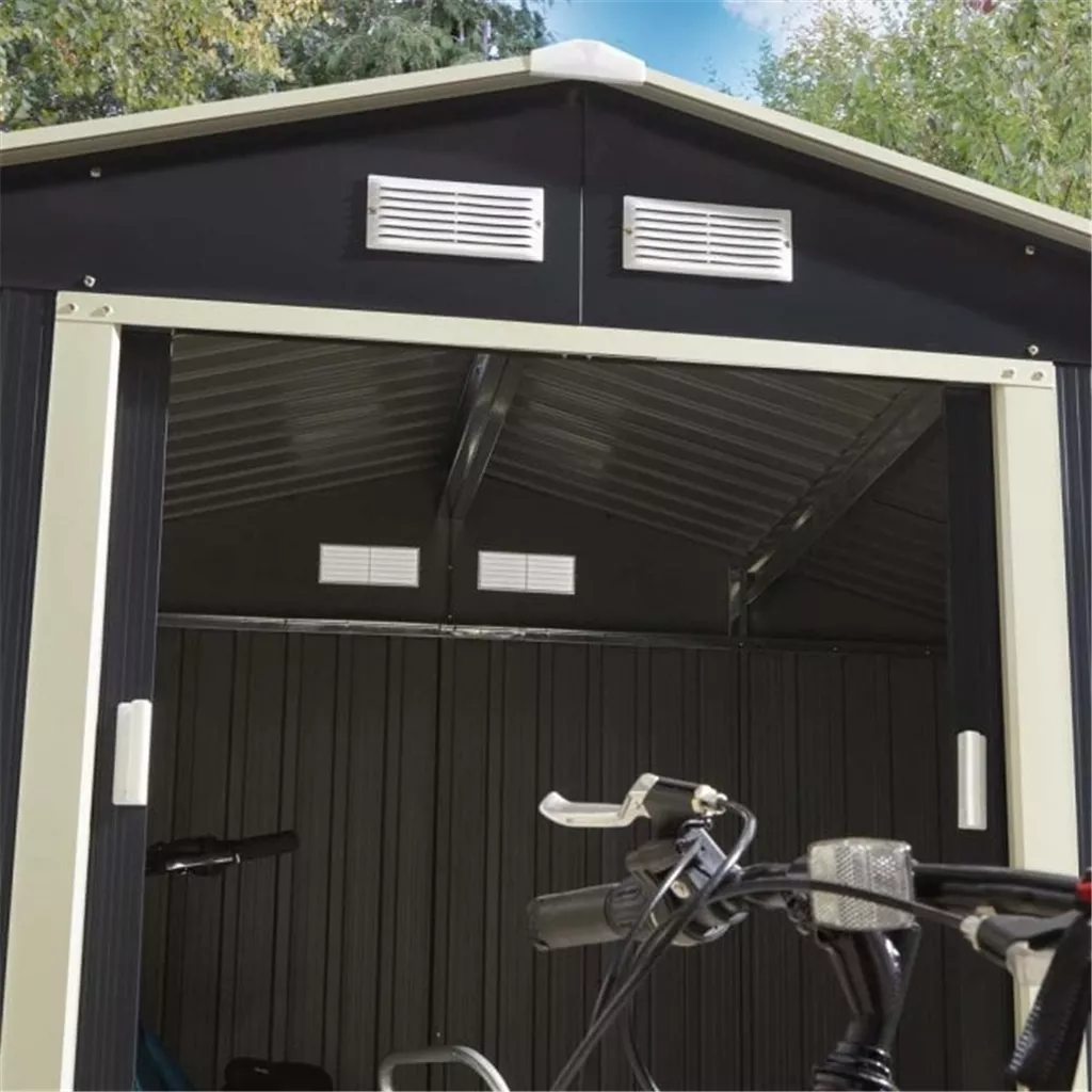 8 x 6 Deluxe Ironwood Metal Apex Shed – Double Door, Assembly & Foundation Kit – Dark Grey product image