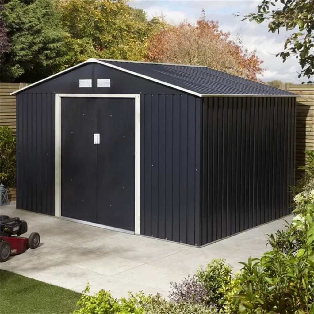 10 x 8 Deluxe Ironwood Metal Apex Shed – Double Door, Assembly & Foundation Kit – Dark Grey product image