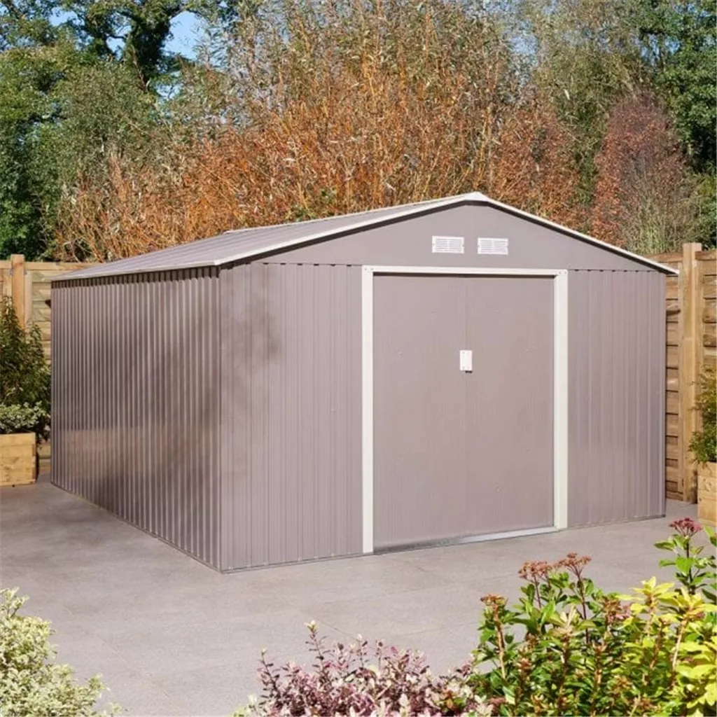 10 x 12 Deluxe Ironwood Metal Apex Shed – Double Door – Light Grey product image