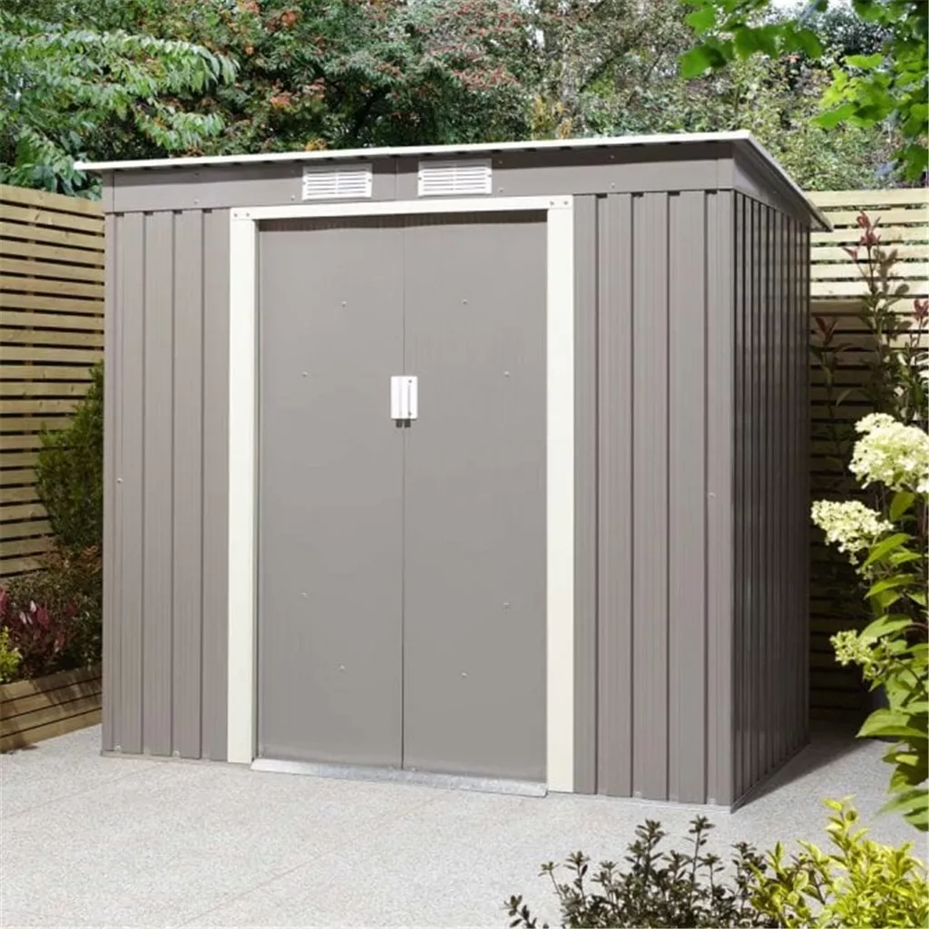 6 x 4 Deluxe Ironwood Metal Pent Shed – Single Door & Foundation Kit – Light Grey product image