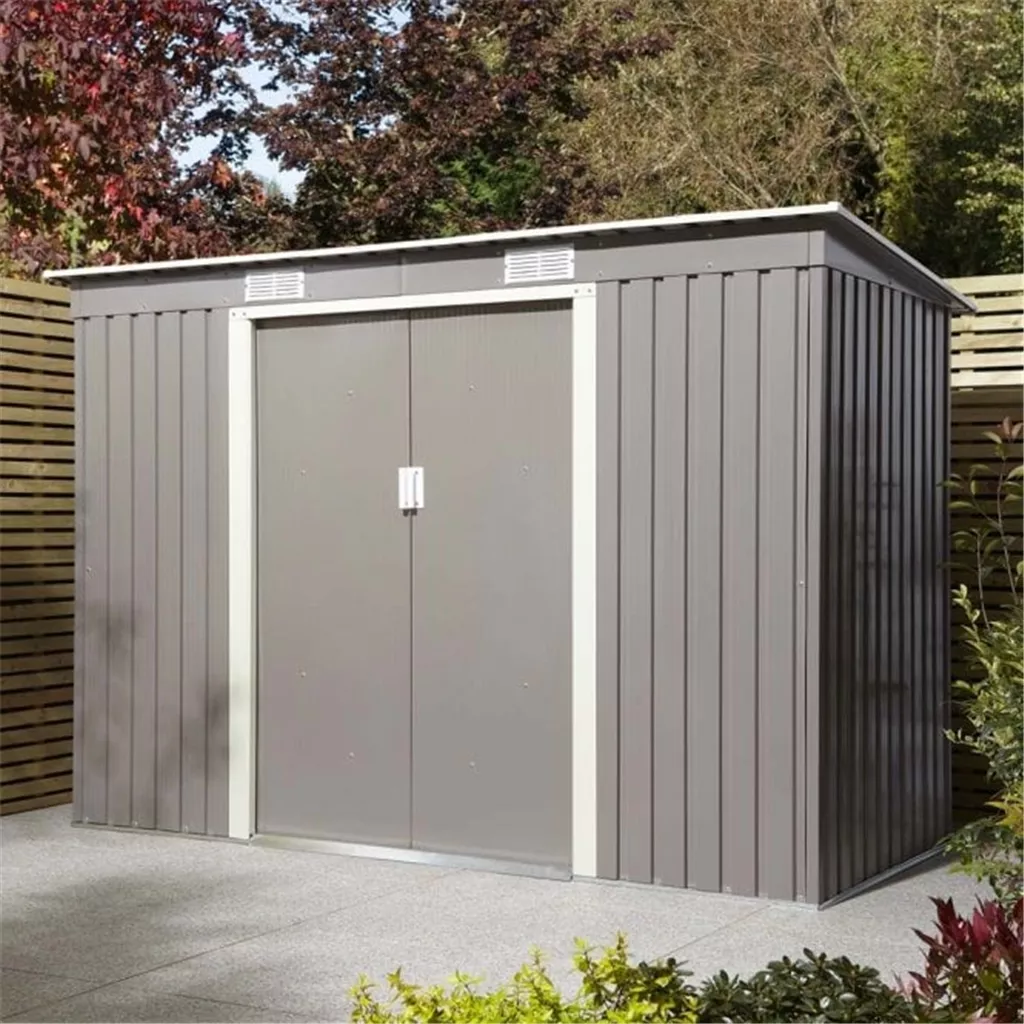 8 x 4 Deluxe Ironwood Metal Pent Shed – Single Door, Assembly – Light Grey product image