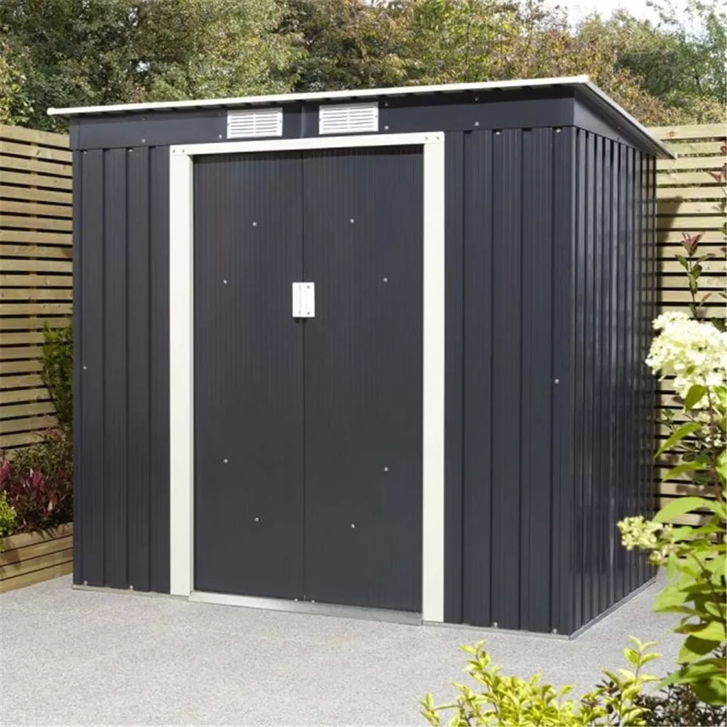 8 x 4 Deluxe Ironwood Metal Pent Shed – Single Door & Foundation Kit – Dark Grey product image