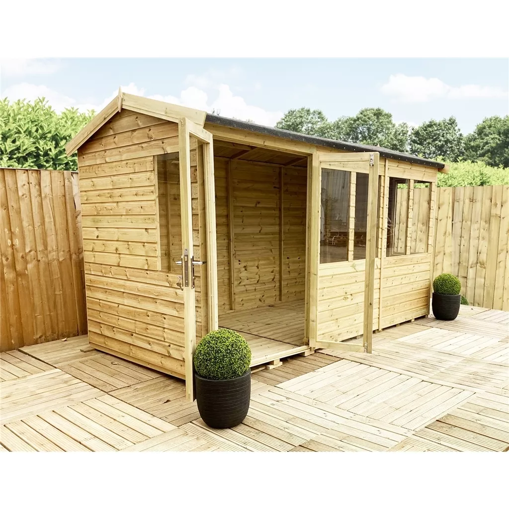 8 x 15 Reverse Pressure Treated Apex Summerhouse – High Eaves