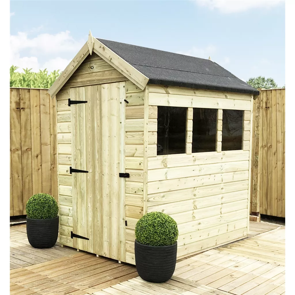 6 x 6 Premier Pressure Treated T&G Apex Shed – Higher Eaves, 3 Windows, Single Door